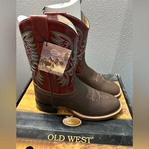 Old west Thunder grace maroon & red round toe kids boots, 6-D